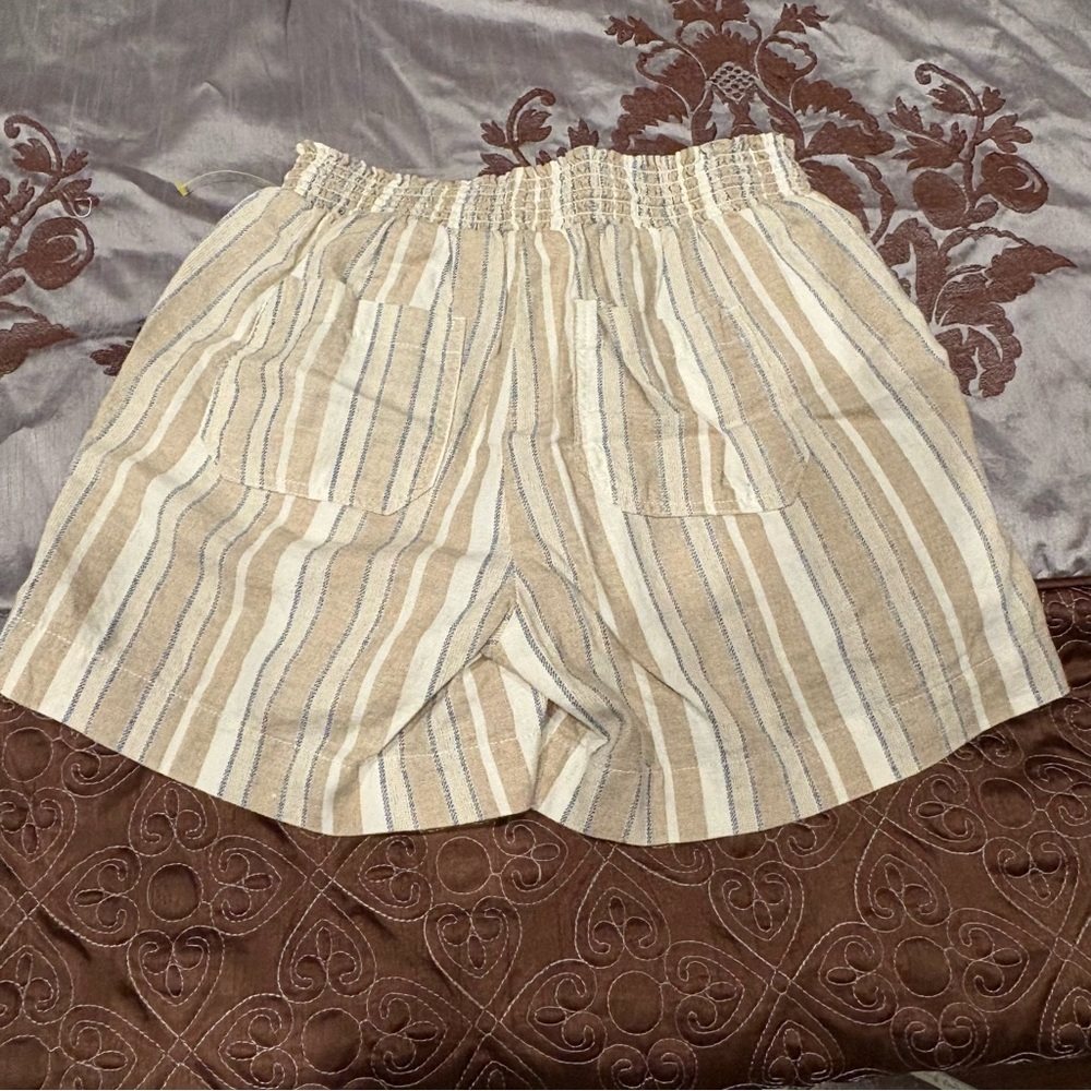 Briggs Linen Blend Striped Pull On Shorts Small Beige Tassel Drawstring - Picture 4 of 9